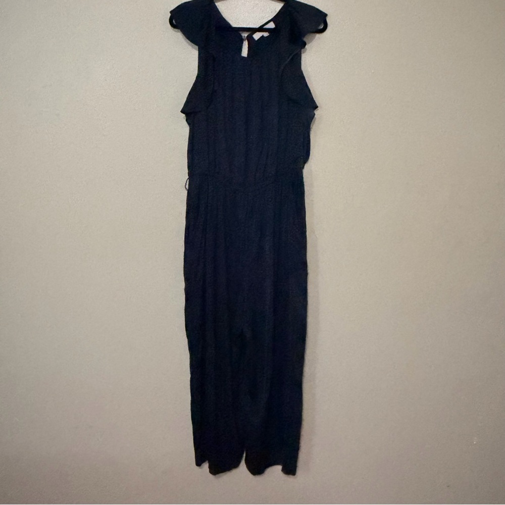 LOFT Plus Navy Blue Ruffle Sleeve Wide Leg Jumpsuit